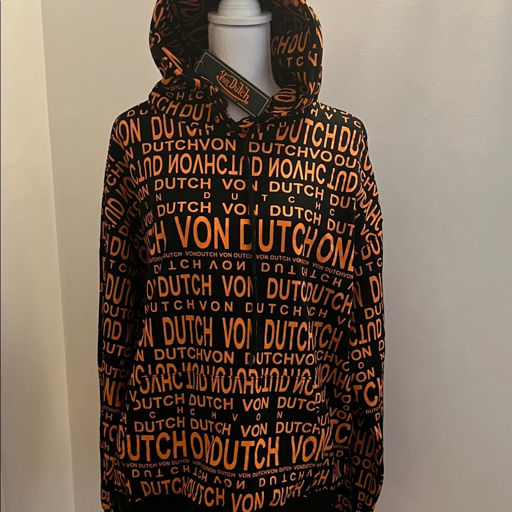 Von Dutch PARIS Hoodie with Black and Orange Print Von Butch letters XL